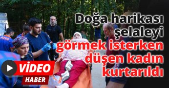 Doğa harikası şelaleyi görmek isterken düşen kadın kurtarıldı