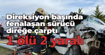 Direksiyon başında fenalaşan sürücü direğe çarptı : 1 ölü 2 yaralı