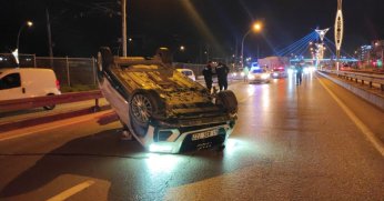 Otomobil takla attı, sürücüsü bulunamadı