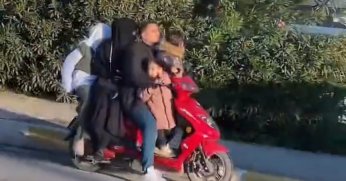 Canlarını hiçe sayıp motosiklete 5 kişi bindiler