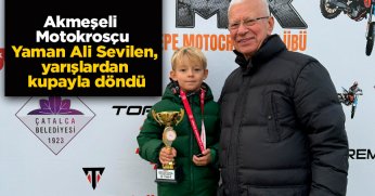 Akmeşeli  Motokrosçu Yaman Ali Sevilen, yarışlardan kupayla döndü