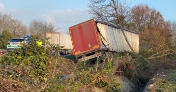 TIR ormanlık alana uçtu!