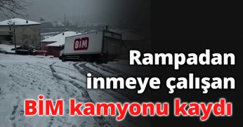 Rampadan inmeye çalışan BİM kamyonu kaydı