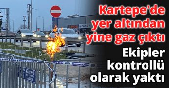 Kartepe'de yer altından yine gaz çıktı, ekipler kontrollü olarak yaktı