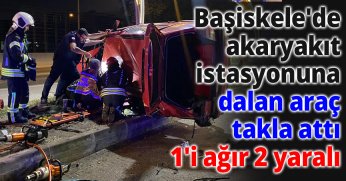 Başiskele'de akaryakıt istasyonuna dalan araç takla attı: 1'i ağır 2 yaralı