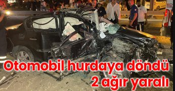 Köprü ayağına çarpan otomobil hurdaya döndü: 2 ağır yaralı