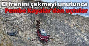 El frenini çekmeyi unutunca Pembe Kayalar'dan uçtular