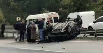 D-100’de takla attı: 1 yaralı