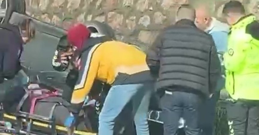 Ters dönen araçtan yaralı sürücü hastaneye kaldırıldı